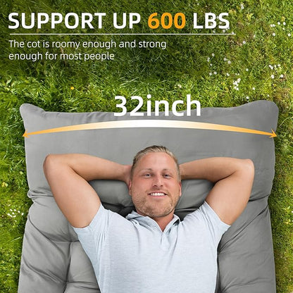 HABUTWAY Camping Cot with Mattress, 32" Extra Wide Camping Cots for Adults, Sleeping Cot for Adults Holds Up to 600LBS, Cots for Sleeping, Camp, Rv, Beach, Patio, Office Naps(Grey)