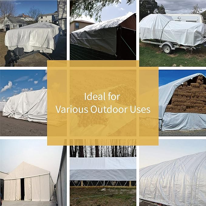 GUARD SHIELD Tarp White 9x9 Feet Multi Purpose Waterproof Poly Tarp Cover 5mil
