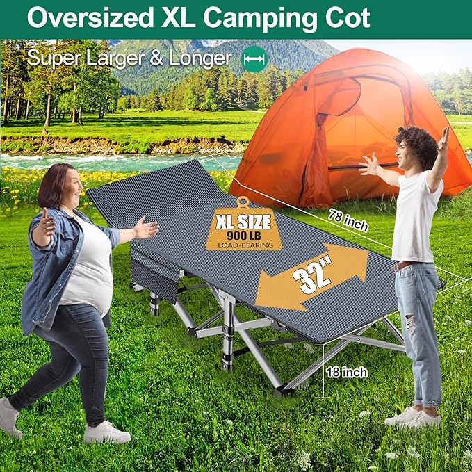 LILYPELLE Folding Camping Cot, Extra Wide Heavy Duty Sleeping Cots with Carry Bag, Double Layer Oxford Portable Travel Camp Cots for Home, Office Nap and Outdoor Beach