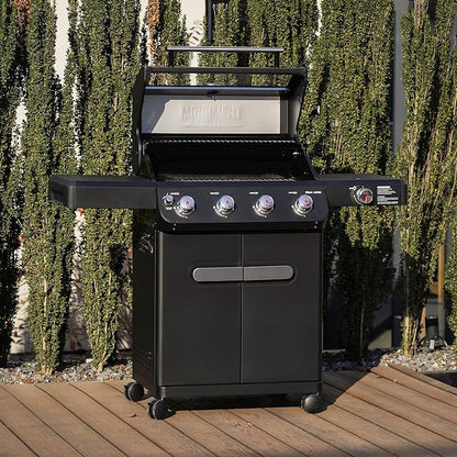 Monument Grills Outdoor Barbecue Stainless Steel 4 Burner Propane Gas Grill, 52,000 BTU Patio Garden Barbecue Grill with Side Burner and Knob Controls, Mesa425 with BBQ Cover
