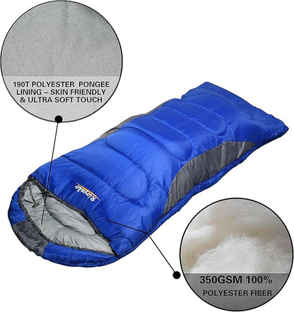 0 Degree Winter Sleeping Bags for Adults Camping (450GSM) - Temp Range (5F–32F) Portable Waterproof Compression Sack- Camping Sleeping Bags for Big and Tall in Env Hoodie: Backpacking Hiking 4 Season