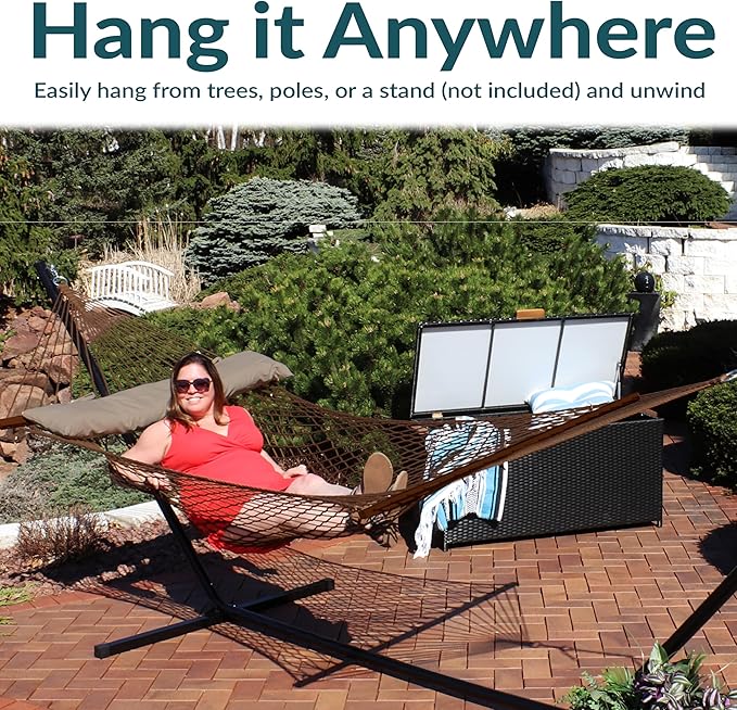 Sunnydaze Cotton Rope Hammock for Outside - 450-Pound Capacity Indoor or Outdoor Hammock with Spreader Bars - Brown