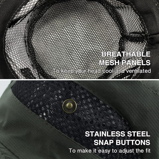 Men's Sun Hat Outdoor UPF50+ Mesh Wide Brim Bucket Safari Cap Foldable Waterproof Boonie Fishing Hats