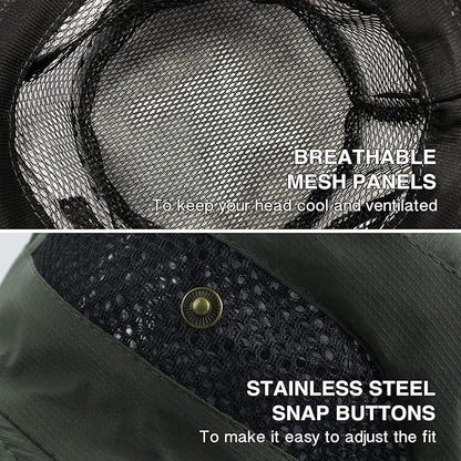 Men's Sun Hat Outdoor UPF50+ Mesh Wide Brim Bucket Safari Cap Foldable Waterproof Boonie Fishing Hats