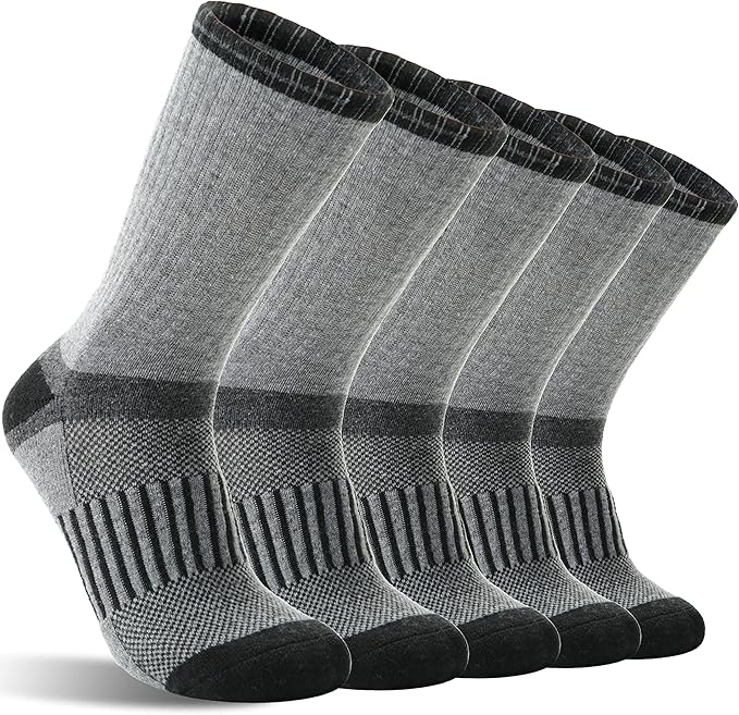5 Pairs Merino Wool Hiking Socks Warm Thermal Winter Cozy Cushioned Moisture Wicking Socks for Women & Men