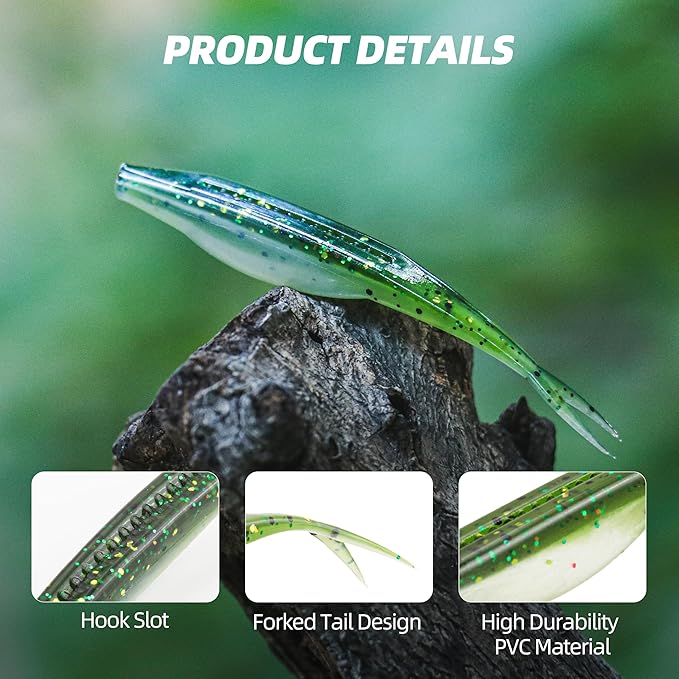 Forked Tail Soft Baits- Realistic Jerk Bait & Fluke Action Soft Lures for Bass, Trout & Crappie - Versatile Freshwater & Saltwater Fishing Bait (2.75"-5")
