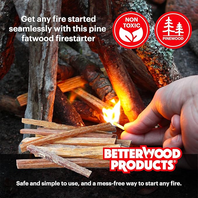 Better Wood Products 2 Pack Fatwood Fire Starter Sticks, Fireplace & Camping, 35 Lbs
