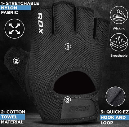 RDX Weight Lifting Gloves Gym Fitness Workout, Anti Slip Palm Protection Half Finger Exercise Glove for Powerlifting Deadlifting Bodybuilding Calisthenics Cycling Rowing Climbing Training, Men Women