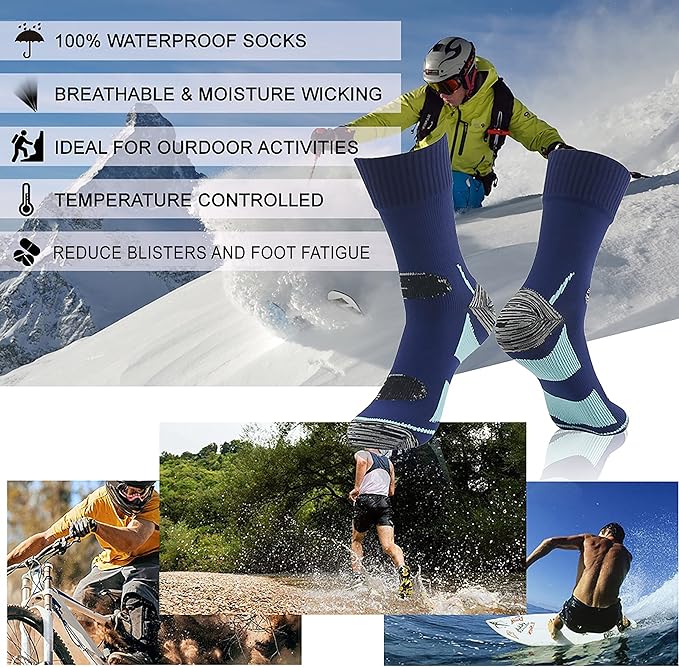 RANDY SUN Waterproof Socks, Unisex Hiking Wading Trail Running Kayaking Crew Socks