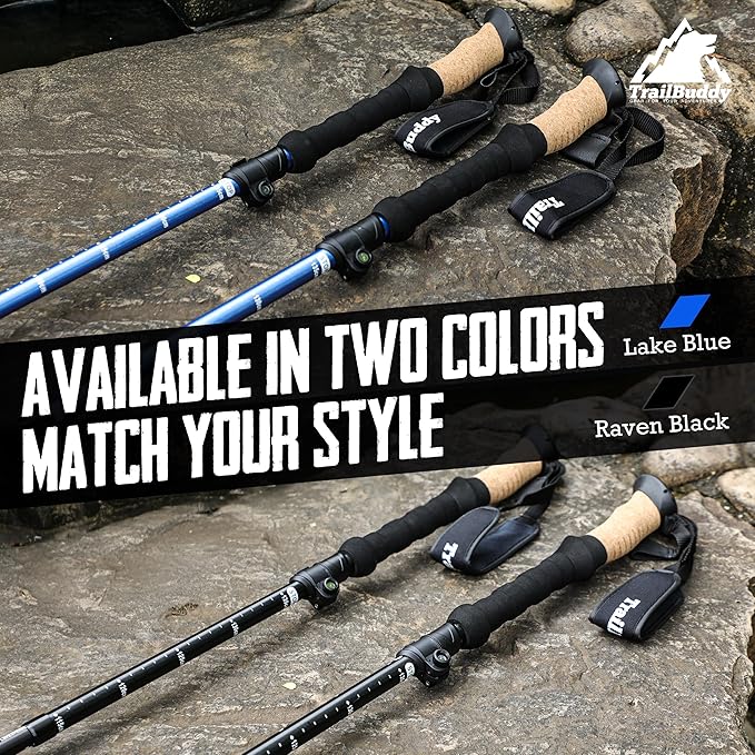 TrailBuddy Foldable Trekking Poles – Ultralight 7075 Aluminum, EVA & Cork Grip Collapsible Hiking Poles – Lightweight Adjustable Walking Sticks for Men, Women, Seniors & Travel