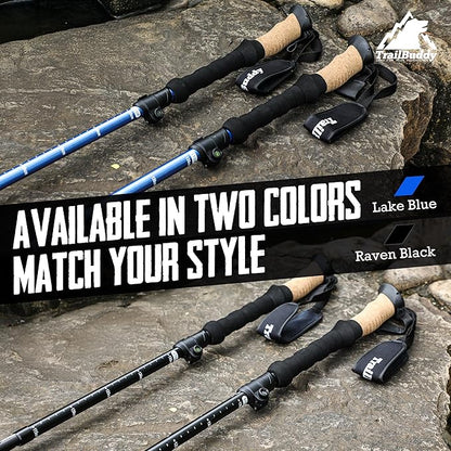 TrailBuddy Foldable Trekking Poles – Ultralight 7075 Aluminum, EVA & Cork Grip Collapsible Hiking Poles – Lightweight Adjustable Walking Sticks for Men, Women, Seniors & Travel