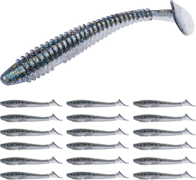 RUNCL Swimbaits Paddle 10/20/30/40PCS, 5/4/3/2 Inchs Paddle Tail, Soft Lure for Trout Crappie Bass, Durable Plastic Bait Swimmer for Saltwater/Freshwater, Fishing Lover's Gift