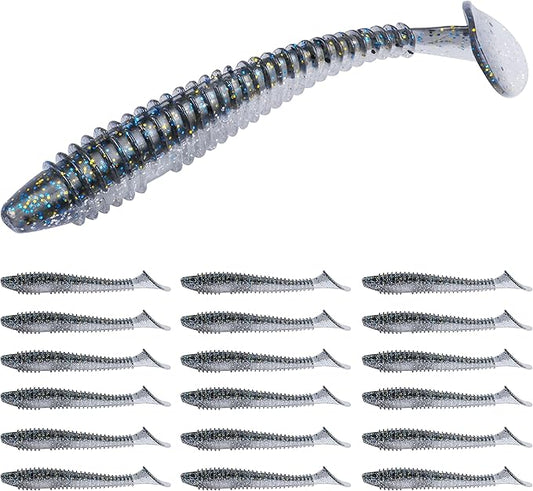 RUNCL Swimbaits Paddle 10/20/30/40PCS, 5/4/3/2 Inchs Paddle Tail, Soft Lure for Trout Crappie Bass, Durable Plastic Bait Swimmer for Saltwater/Freshwater, Fishing Lover's Gift