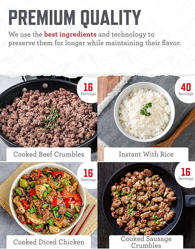 ReadyWise Emergency Food Supply - 88 Servings Meat & Rice Bucket, Freeze Dried Protein Meals, Camping Essentials, Bulk Rice & Survival Food, Disaster Prepping Supplies, up to 25 Year Shelf Life