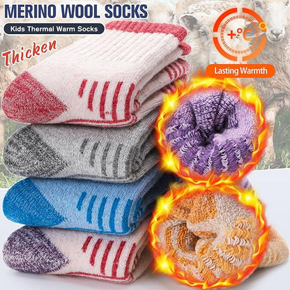 EBMORE Kids Merino Wool Hiking Socks Thermal Winter Warm Thick Boys Toddlers Girls Cushion Crew Socks 6 Pairs