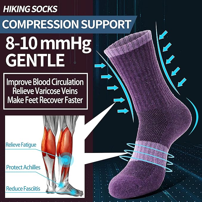 Anlisim Merino Wool Hiking Socks for Women Thermal Winter Warm Boot Work Cushion Socks 5 Pairs