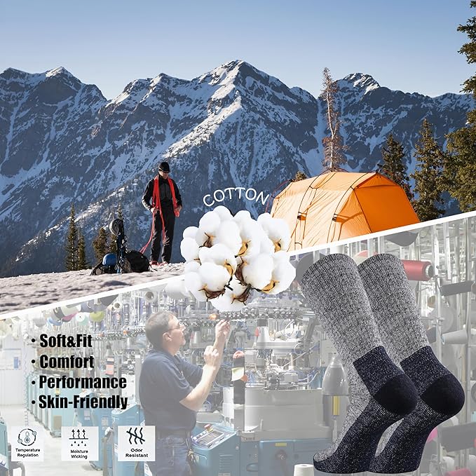 Ortis Men's Cotton Cushion Crew Socks Moisture Wicking Breathable Thick Warm Thermal for Athletic Heavy Duty Work Boot