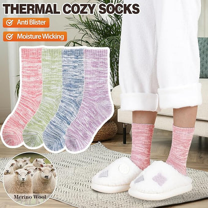 EBMORE Merino Wool Thermal Warm Socks Thick Winter Hiking Cozy Crew Comfy Cushioning Socks 4 Pairs for Women Men