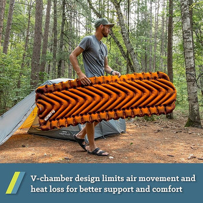 KLYMIT Static V Lightweight Inflatable Sleeping Pad | Comfortable, Lightweight, Easy to Inflate Portable Air Bed Mattress for Camping, Backpacking and Hiking — Orange
