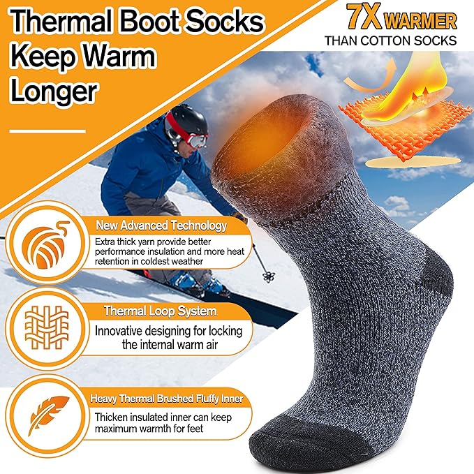 3 Pairs Winter Thermal Socks for Men & Women Warm Winter Ski Thick Boot Insulated Socks for Cold Weather