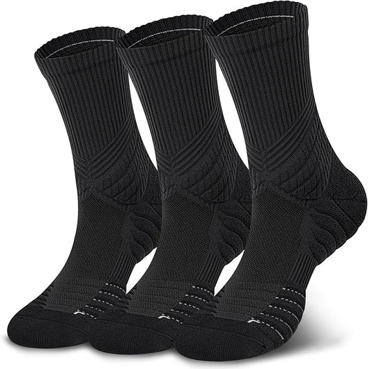 Hylaea Compression Running Socks for men, Coolmax Anti-Blister Cushion Crew Socks for Athletic, Moisture Wicking & Seamless