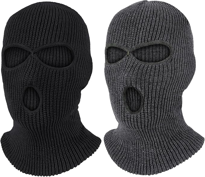 Pukavt 2 Pack 3 Hole Winter Knitted Mask, Full Face Cover Ski Mask Warm Balaclava for Skiing, Motorcycle, Snowboard