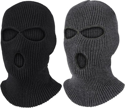 Pukavt 2 Pack 3 Hole Winter Knitted Mask, Full Face Cover Ski Mask Warm Balaclava for Skiing, Motorcycle, Snowboard