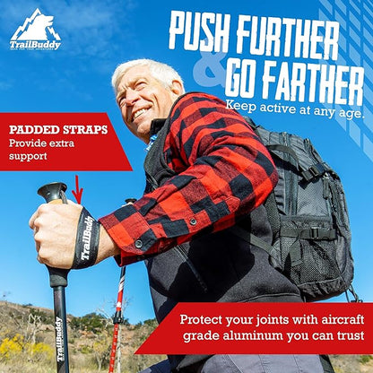 TrailBuddy Trekking Poles – Lightweight 7075 Aluminum Hiking Poles for Women, Men & Seniors – Collapsible Walking Sticks for Travel, Trails & Balance