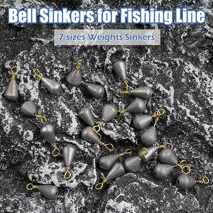 Bass Casting Sinkers Fishing Weights - 20/30pcs Bell Sinkers Drop Shot Weights with Brass Swivels for Saltwater & Freshwater