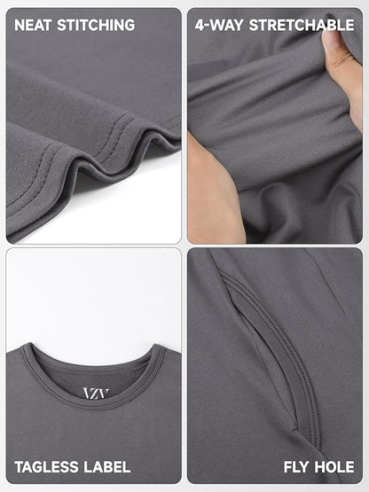 VZV Thermal Underwear for Men Fleece Lined Long Johns for Mens Thermals Top and Bottom Set Soft Base Layer for Winter