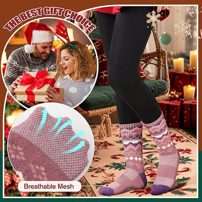 EBMORE Womens Merino Wool Hiking Socks Thermal Warm Winter Crew Cushion Work Boot Outdoor Socks 5 Pairs