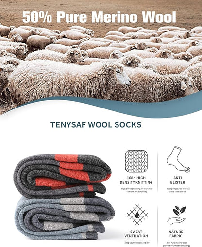 Wool Hiking Socks for Men - Women Lightweight Crew Merino Wool Socks with Cushion for Camping Hunting Work,4 pack