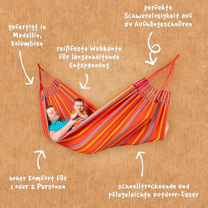 LA SIESTA Brisa Classic Hammock, Handmade, Weather-Resistant, Tear-Resistant Hammock for Indoor & Outdoor Relaxation, Size-King - Toucan