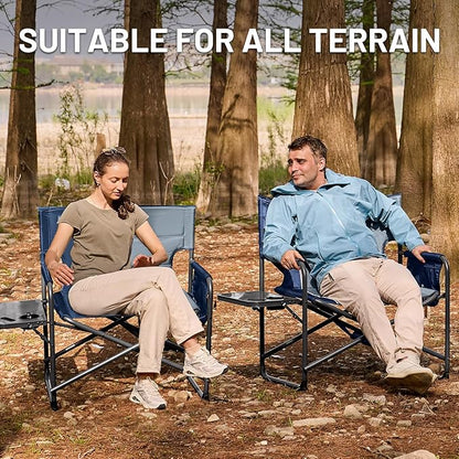 TIMBER RIDGE XXL Director’s Chair – Heavy Duty Folding Chair with Side Table, 500 lb Capacity, Extra Wide Padded Seat for Camping, Sports, Beach, Patio, and Outdoor Use, Blue-2 Pack