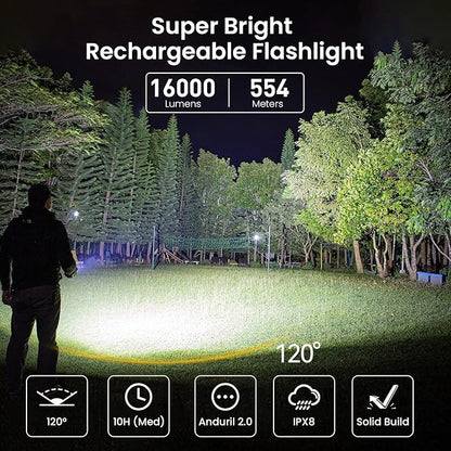 sofirn Q8 Plus Super Bright Flashlight max 16000 Lumens, Rechargeable Powerful Flashlight with High Powered 6* LED, Anduril 2 UI, Ultra-Long Runtime for Camping, Searching, Survival, Emergency