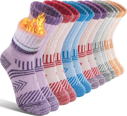 EBMORE Kids Merino Wool Hiking Socks Thermal Winter Warm Thick Boys Toddlers Girls Cushion Crew Socks 6 Pairs