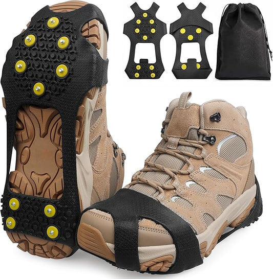 Ice Cleats Snow Traction Cleats for Shoes and Boots,10-Studs Anti-Slip Ice Grippers Rubber Crampons Cleats for Walking on Snow and Ice Slip-on Stretch Overshoe Footwear