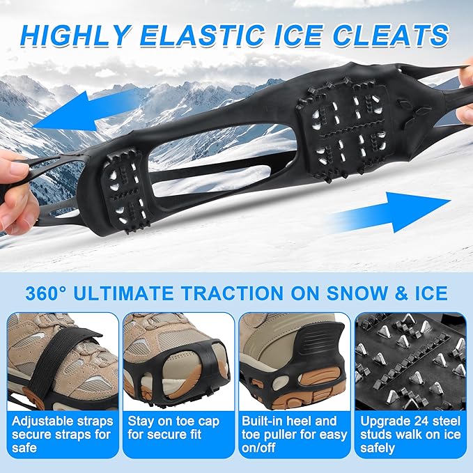 Ice Cleats Snow Traction Cleats Crampons for Walking on Snow and Ice,Non-Slip Overshoe Grippers Anti Slip Footwear for Shoes and Boots