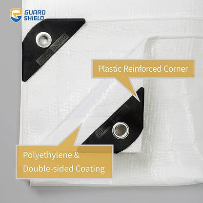 GUARD SHIELD Heavy Duty Tarp 10x12 Feet White Multi Purpose Thick Waterproof Poly Tarp Cover 10mil