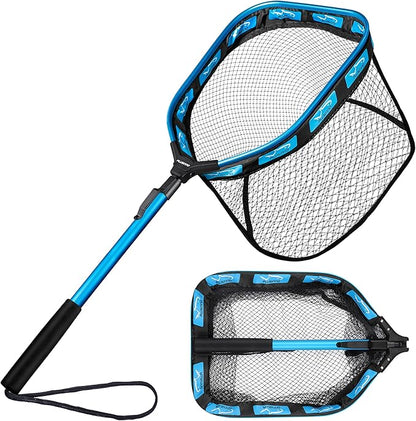 PLUSINNO Floating Fishing Net for Steelhead, Salmon, Fly, Kayak, Catfish, Bass, Trout Fishing, Rubber Coated Landing Net for Easy Catch & Release, Compact & Foldable for Easy Transportation & Storage