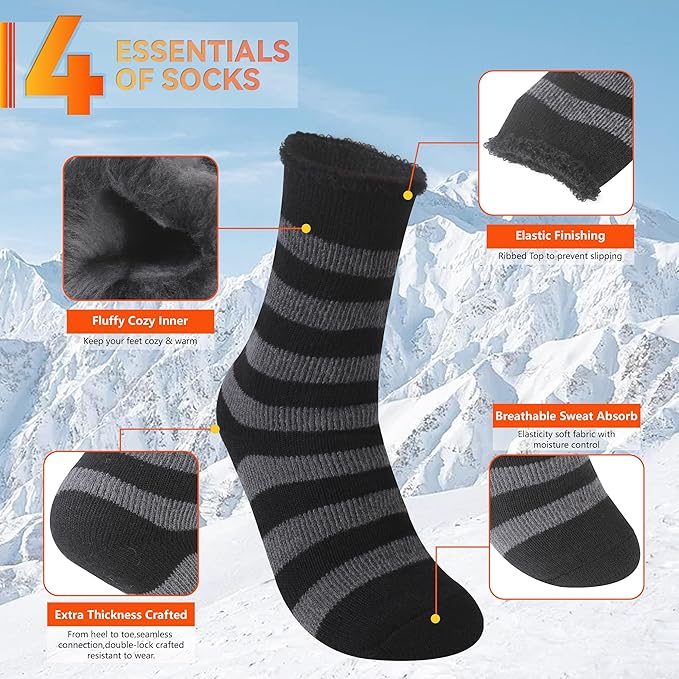 Sunew Warm Thermal Socks 4 Pack, Mens Womens Winter Heated Outdoor Skiing Thermal Socks
