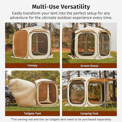 EAST OAK 12×12 FT Pop Up Canopy Tent with Mesh | Outdoor Screen House with 6 Sunshades | Instant Canopy with Portable Carry Bag | Gazebo Tent for Camping, Patio, and Beach | Beige