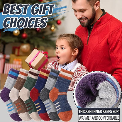 EBMORE Kids Merino Wool Hiking Socks Thermal Winter Warm Thick Boys Toddlers Girls Cushion Crew Socks 6 Pairs
