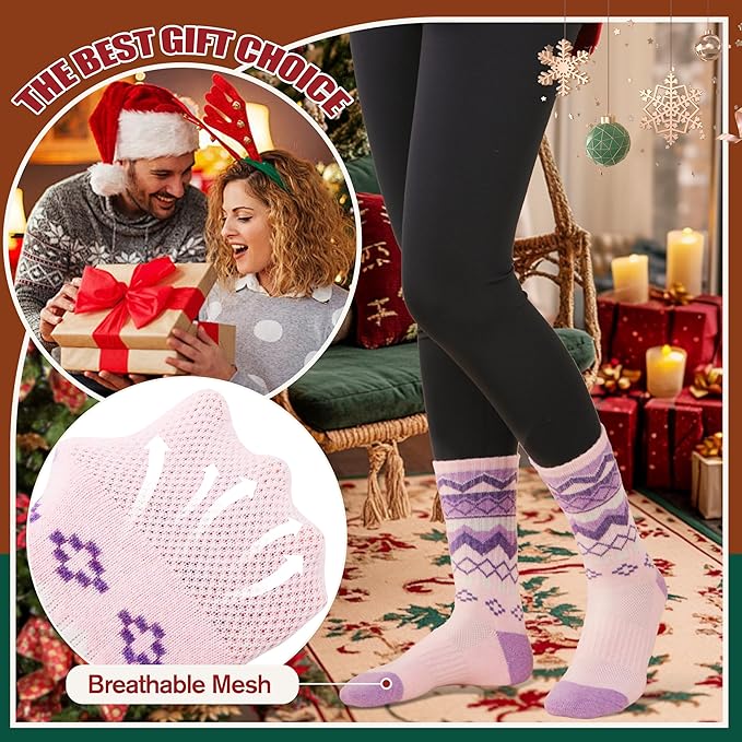 EBMORE Womens Merino Wool Hiking Socks Thermal Warm Winter Crew Cushion Work Boot Outdoor Socks 5 Pairs