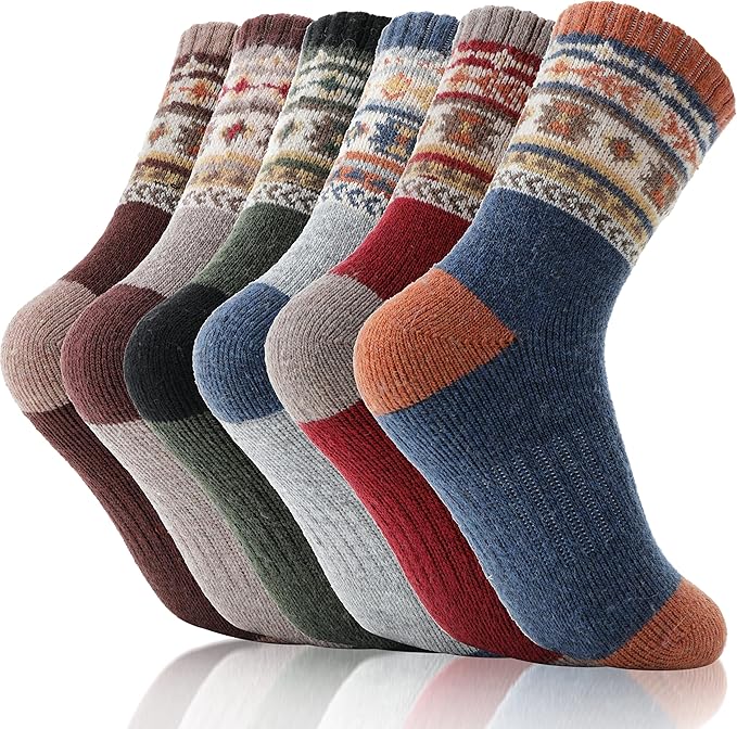 EBMORE Kids Merino Wool Hiking Socks Thermal Winter Warm Thick Boys Toddlers Girls Cushion Crew Socks 6 Pairs