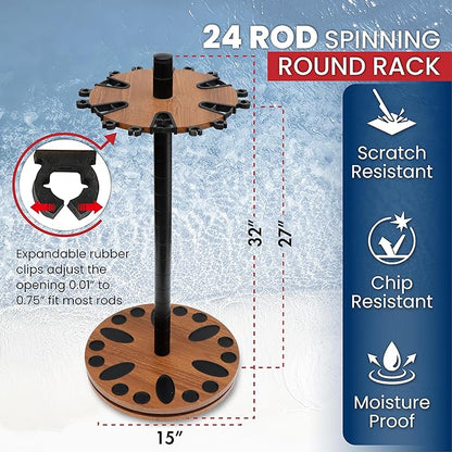 Rush Creek Creations Fishing Rod Holder - 360 Spinning Rack for Garage Organization and Storage, Pole Holder for Reels, Gear, Accessories, Tackle Box