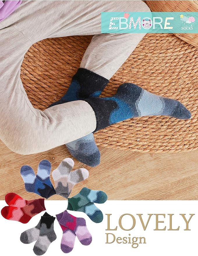 EBMORE Kids Merino Wool Hiking Socks Thermal Winter Warm Thick Boys Toddlers Girls Cushion Crew Socks 6 Pairs