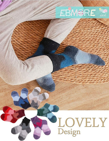 EBMORE Kids Merino Wool Hiking Socks Thermal Winter Warm Thick Boys Toddlers Girls Cushion Crew Socks 6 Pairs