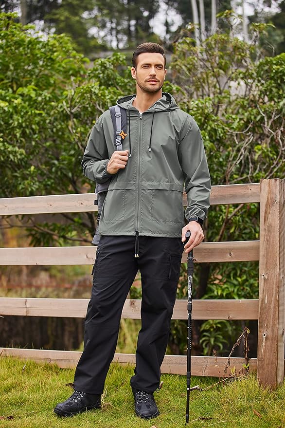COOFANDY Mens Packable Rain Jacket Lightweight Waterproof Raincoat with Hood Outdoor Rain Gear Travel Hiking Cycling