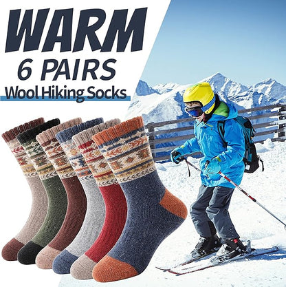 EBMORE Kids Merino Wool Hiking Socks Thermal Winter Warm Thick Boys Toddlers Girls Cushion Crew Socks 6 Pairs